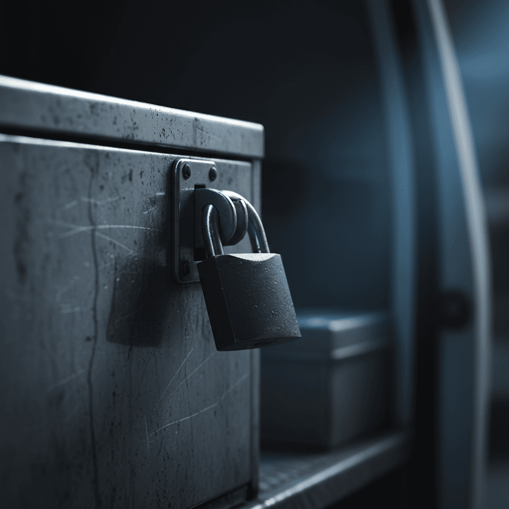 Padlock on a metal toolbox latch