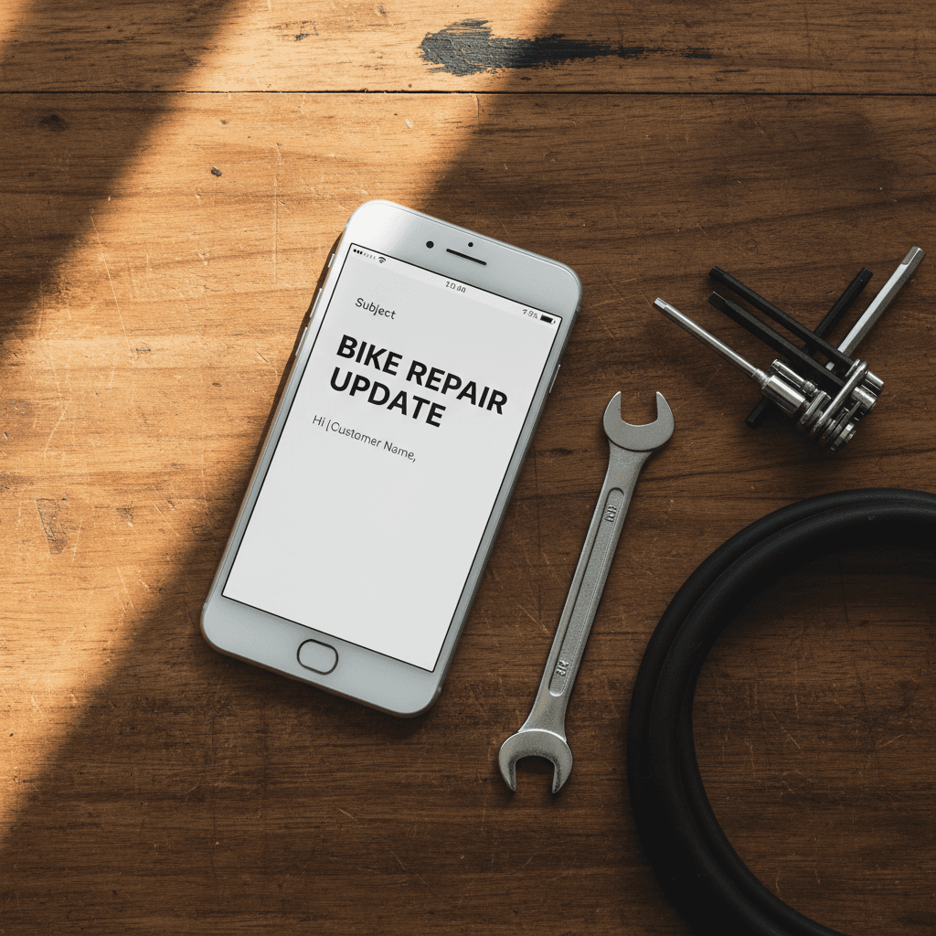Smartphone on a workbench with an open email